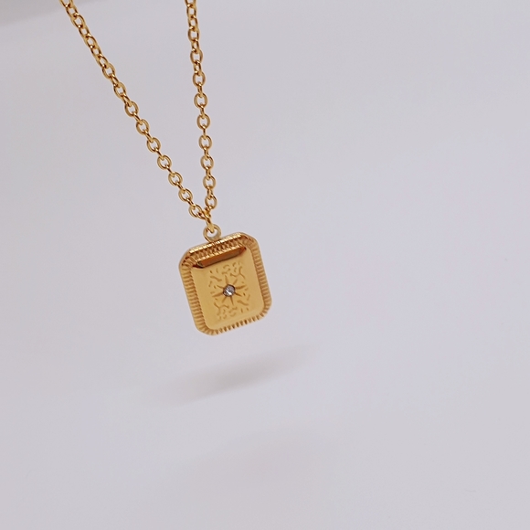 Jewelry - Water Resistant 18ct Gold Plated Rectangle Pendant Necklace